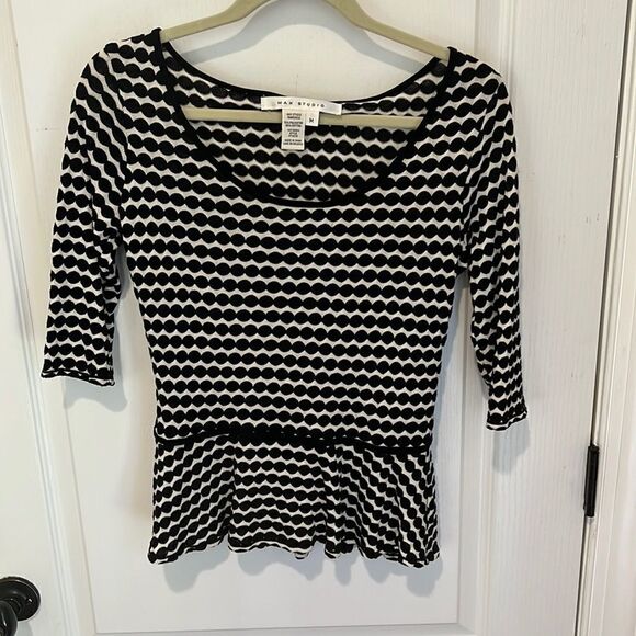Max Studio black and white peplum top - Picture 1 of 4